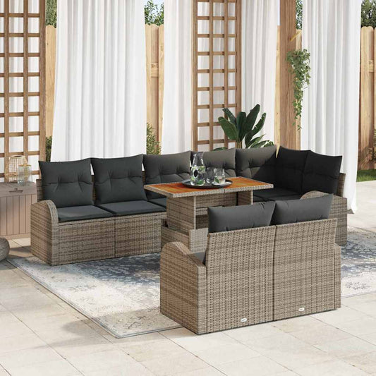 Set Divano da Giardino 9 pcs Grigio Poly Rattan