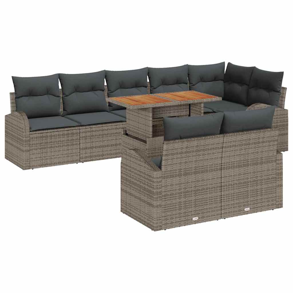Set Divano da Giardino 9 pcs Grigio Poly Rattan
