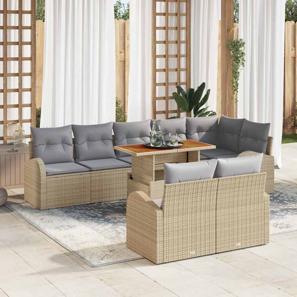 Set Divano da Giardino 9 pcs Beige Poly Rattan
