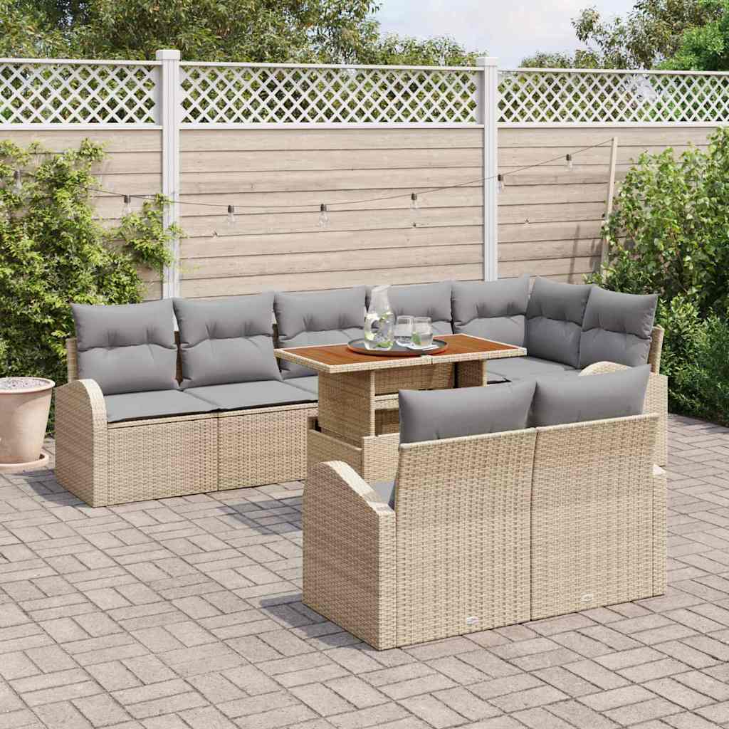 Set Divano da Giardino 9 pcs Beige Poly Rattan