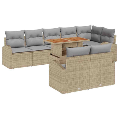 Set Divano da Giardino 9 pcs Beige Poly Rattan