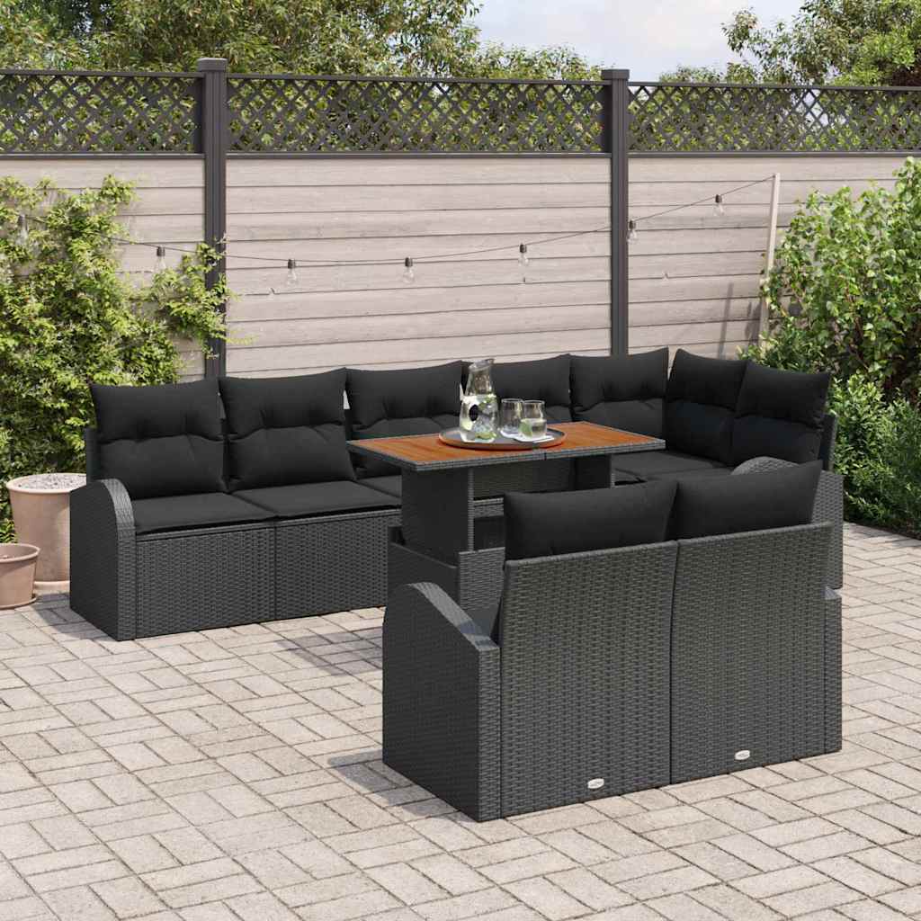 Set Divano da Giardino con archiviazione 9 pcs Nero Poly Rattan | homemem39