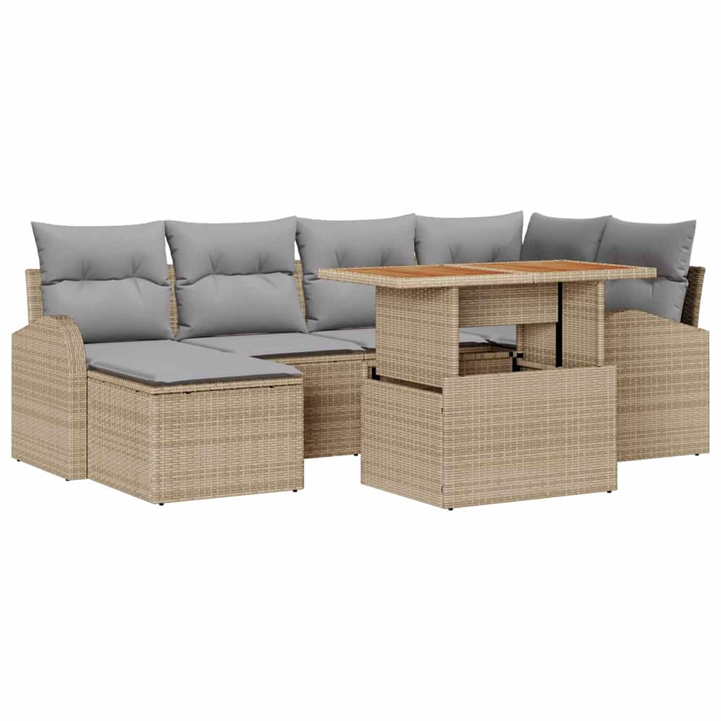 Set Divano da Giardino 7 pcs Beige Poly Rattan - homemem39