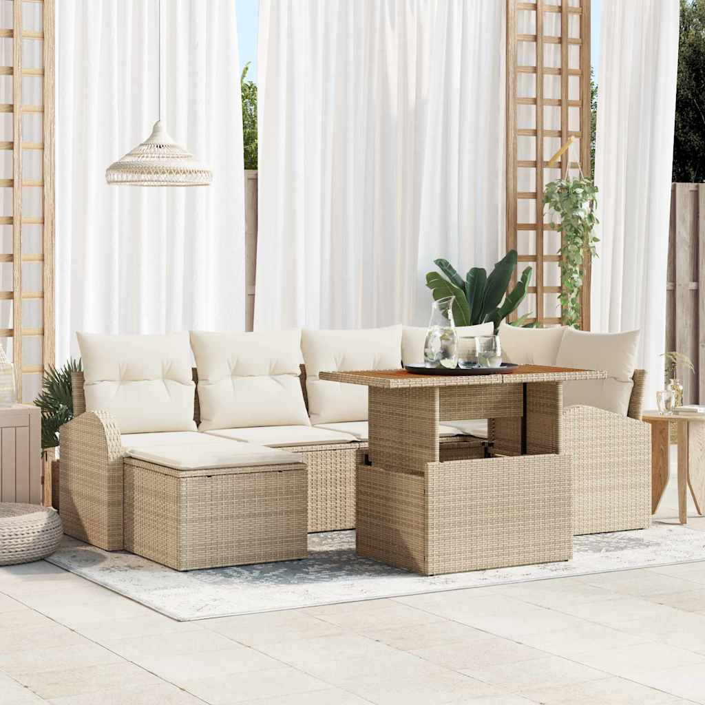 Set Divano da Giardino 7 pcs Beige Poly Rattan - homemem39