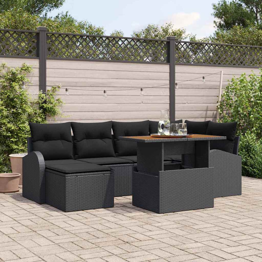 Set Divano da Giardino con archiviazione 7 pcs Nero Poly Rattan - homemem39