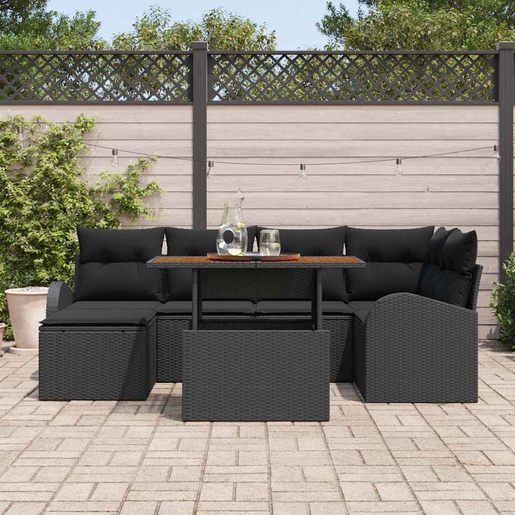 Set Divano da Giardino con archiviazione 7 pcs Nero Poly Rattan - homemem39