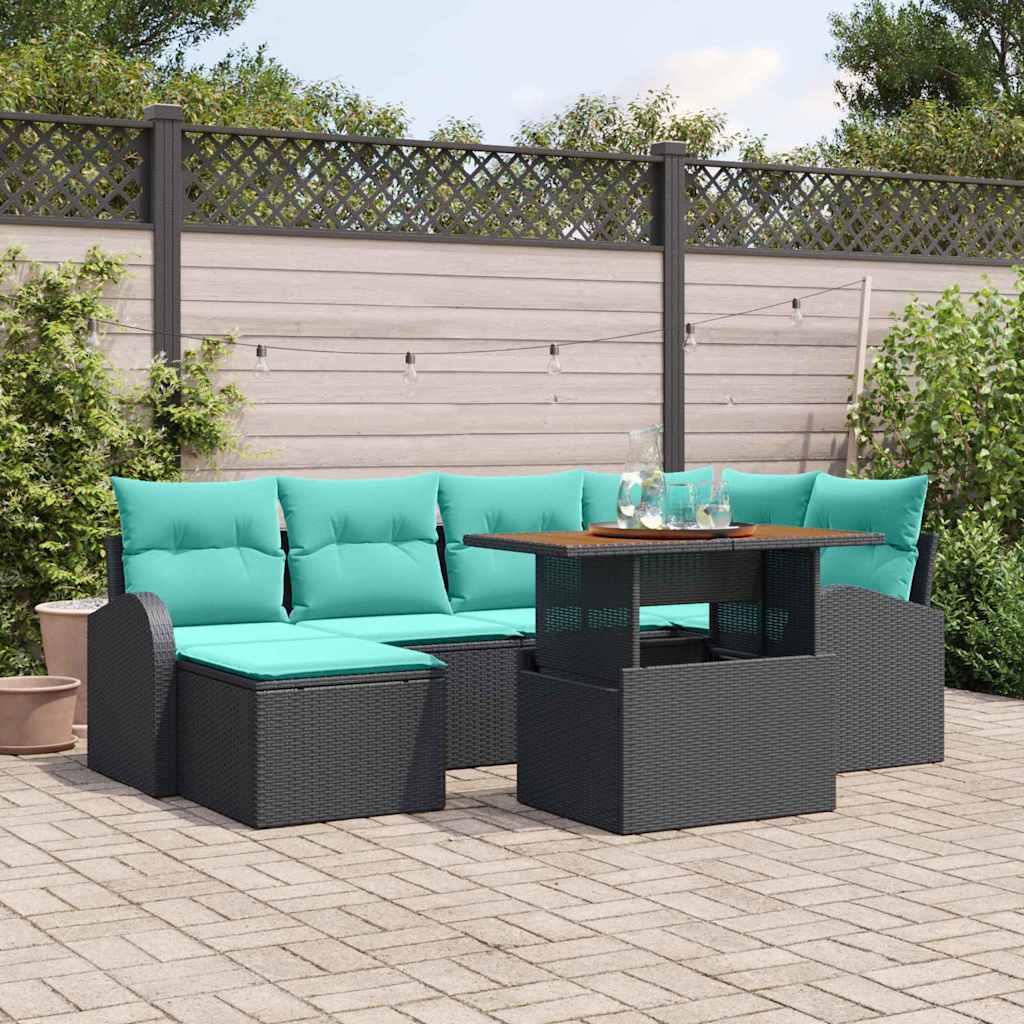 Set Divano da Giardino con archiviazione 7 pcs Nero Poly Rattan | homemem39