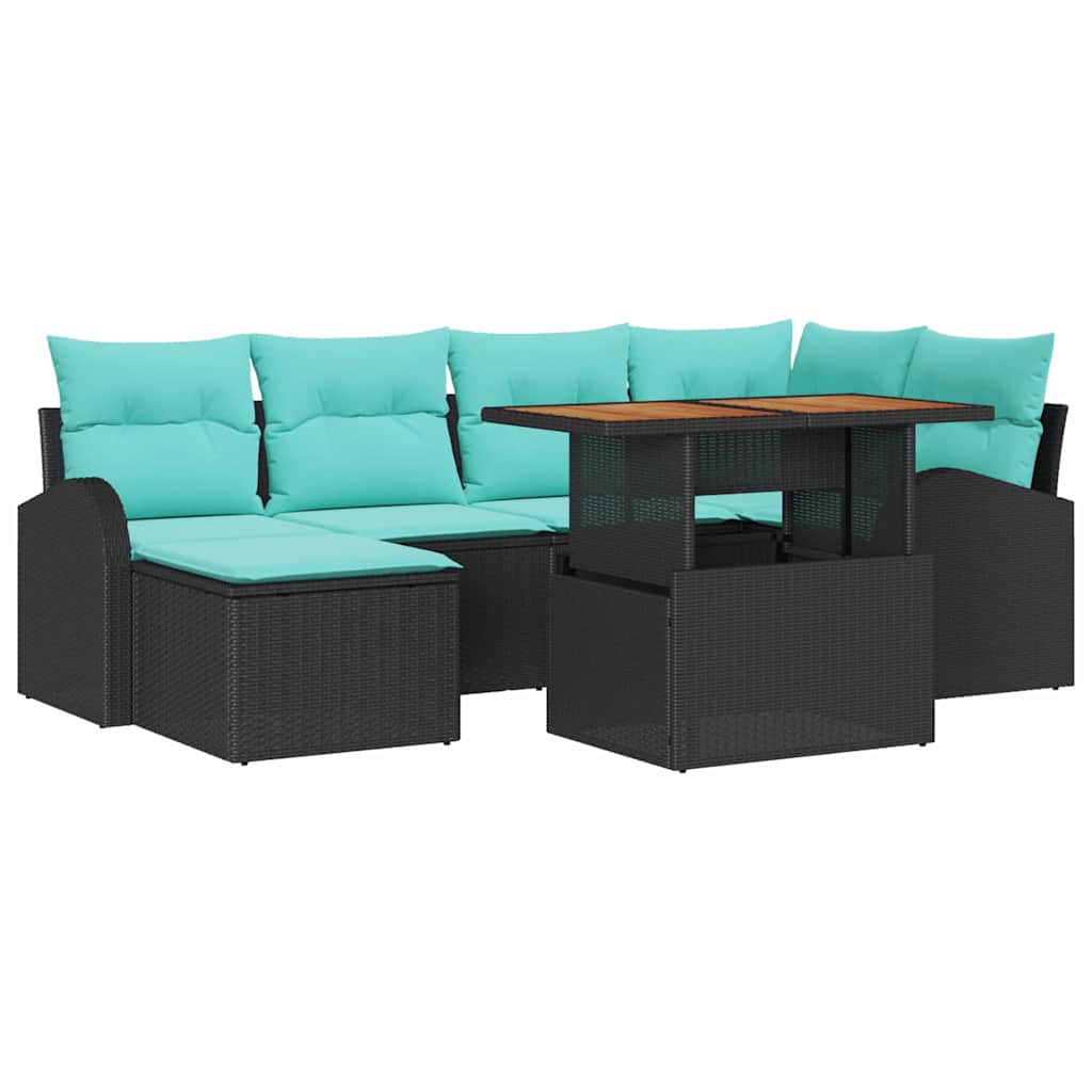 Set Divano da Giardino con archiviazione 7 pcs Nero Poly Rattan | homemem39