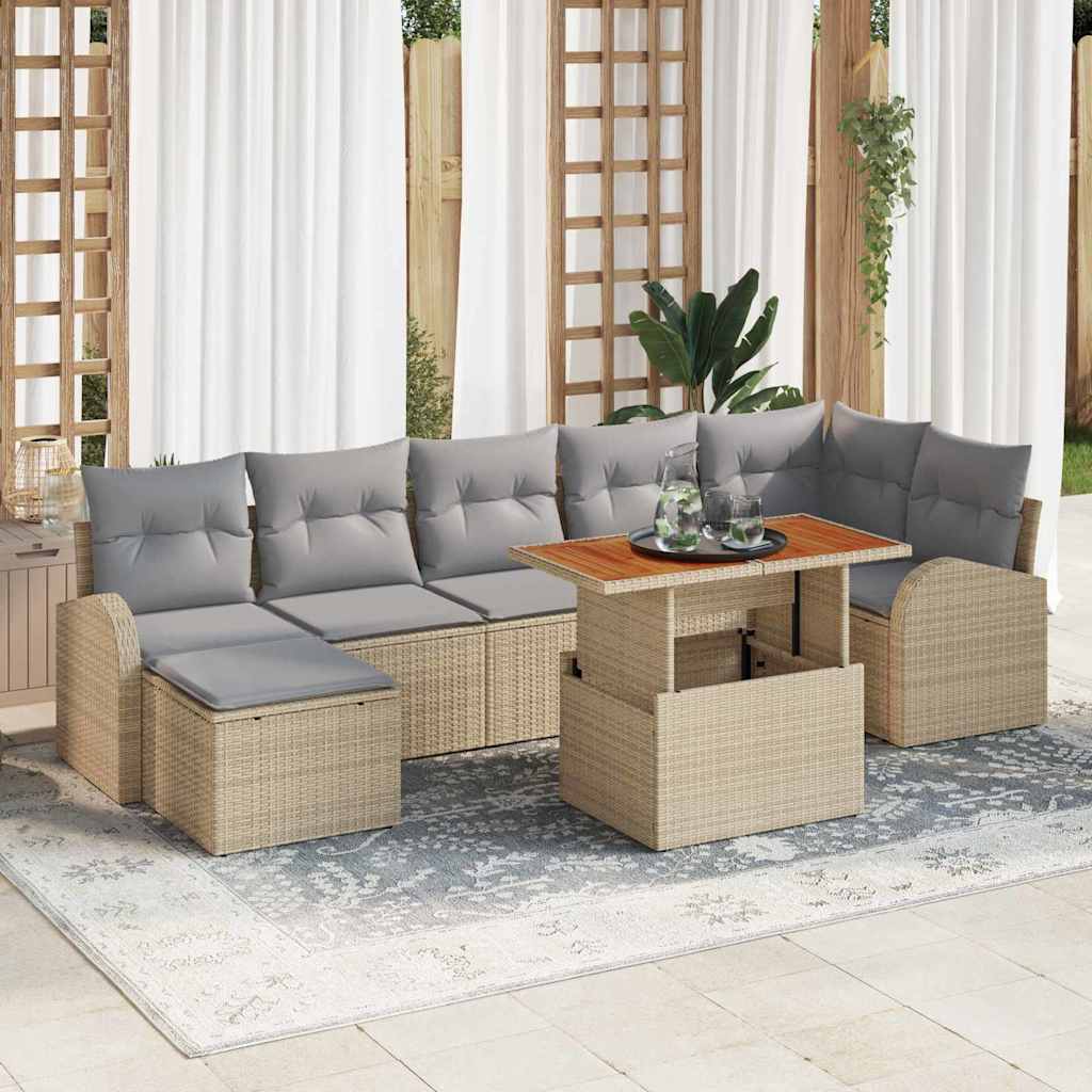 Set Divano da Giardino 8 pcs Beige Poly Rattan