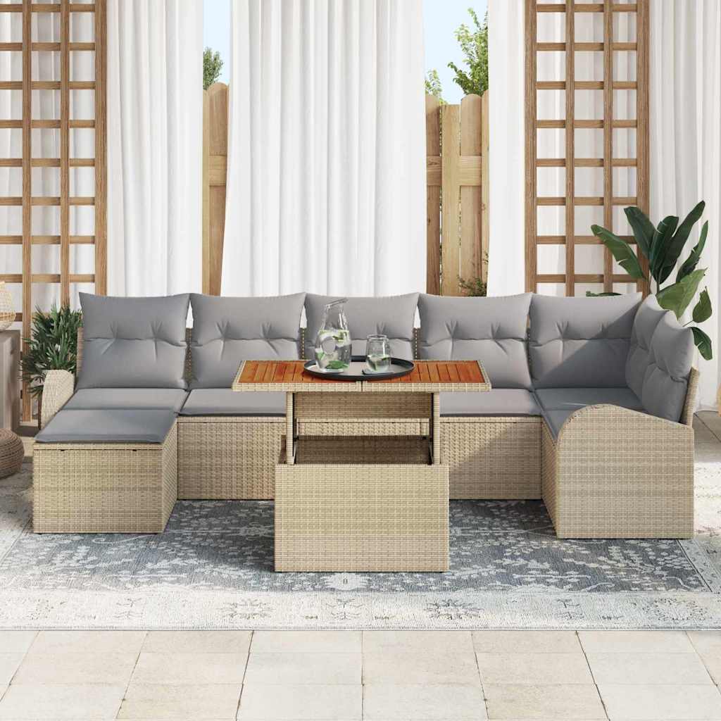 Set Divano da Giardino 8 pcs Beige Poly Rattan