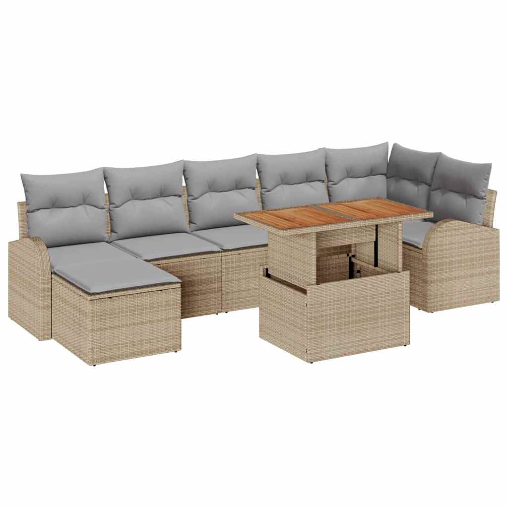 Set Divano da Giardino 8 pcs Beige Poly Rattan