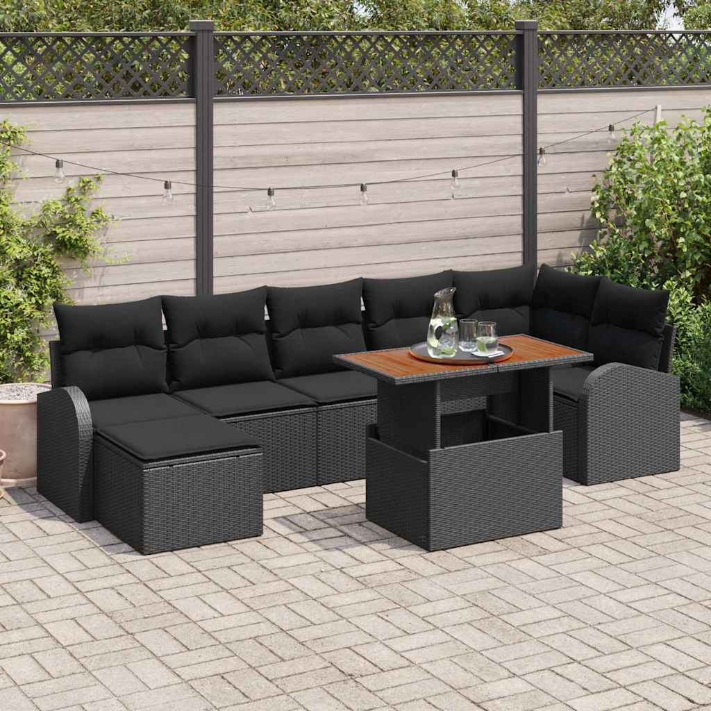 Set Divano da Giardino con archiviazione 8 pcs Nero Poly Rattan | homemem39