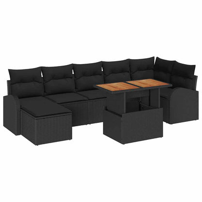 Set Divano da Giardino con archiviazione 8 pcs Nero Poly Rattan