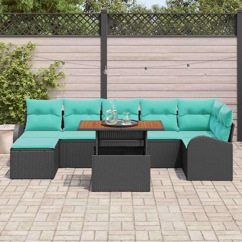 Set Divano da Giardino 8 pcs Nero Poly Rattan | homemem39