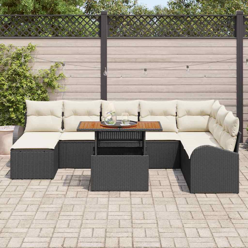 Set Divano da Giardino con archiviazione 9 pcs Nero Poly Rattan - homemem39