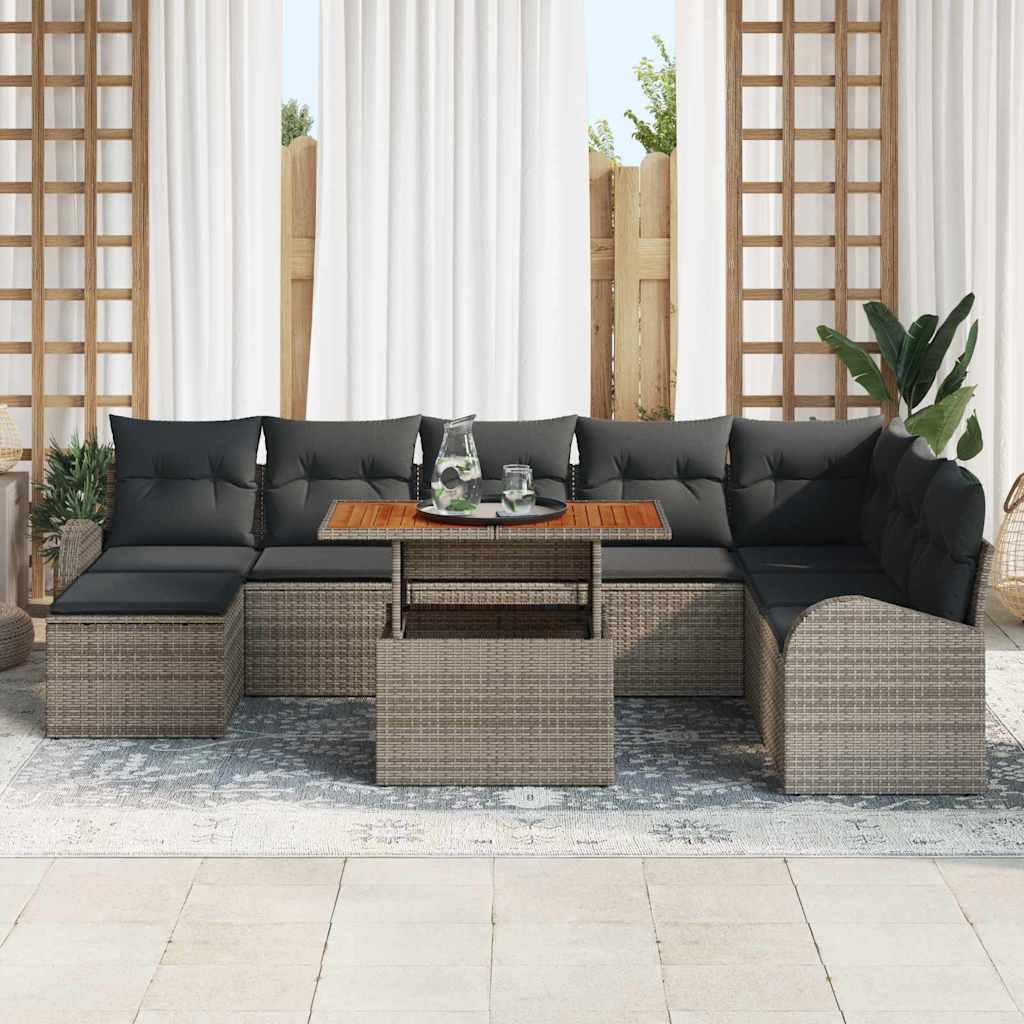 Set Divano da Giardino 9 pcs Grigio Poly Rattan