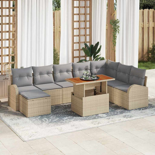Set Divano da Giardino 9 pcs Beige Poly Rattan