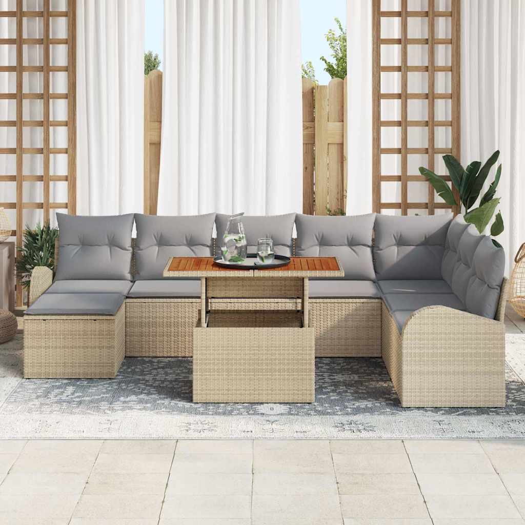 Set Divano da Giardino 9 pcs Beige Poly Rattan