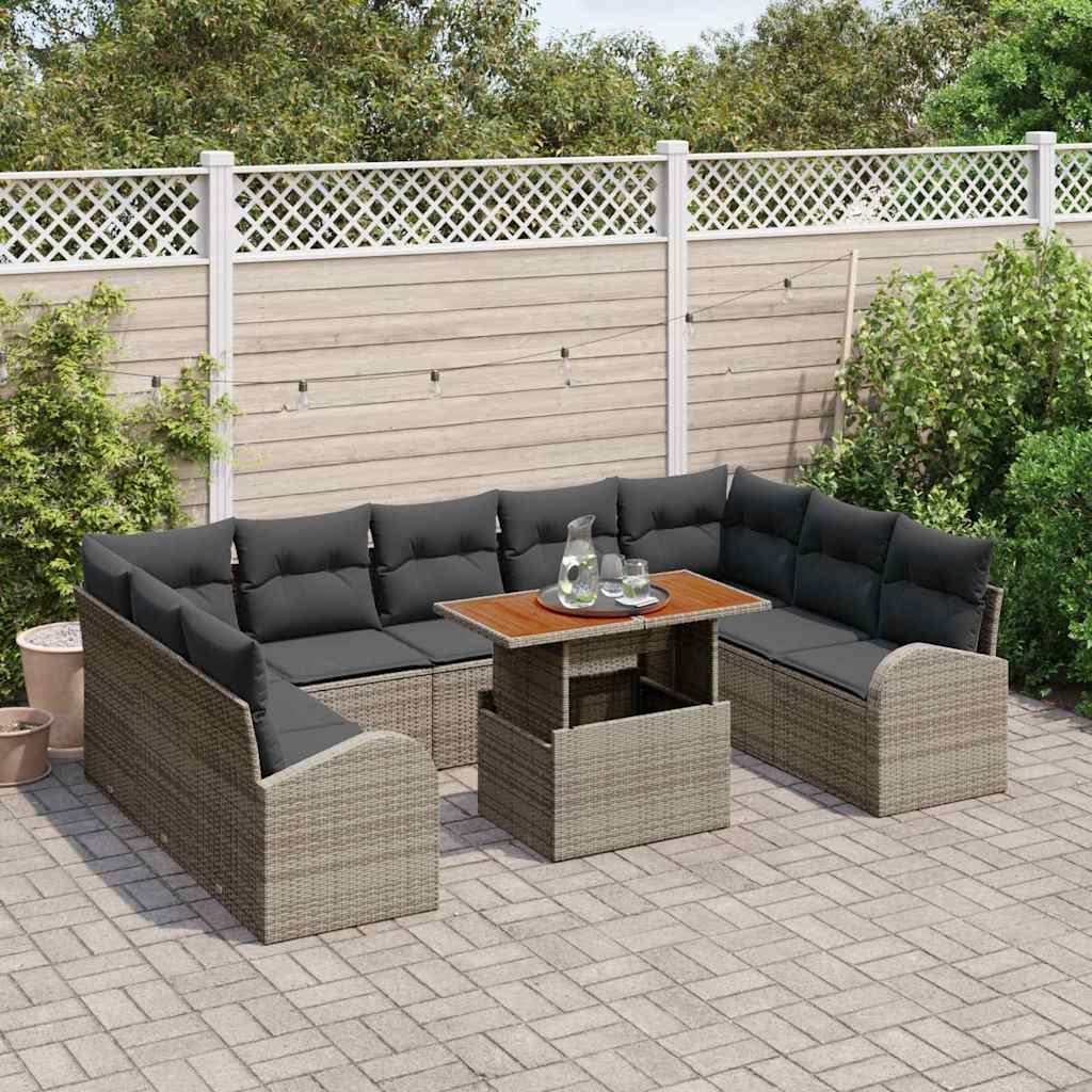 Set Divano da Giardino 10 pcs Grigio Poly Rattan - homemem39