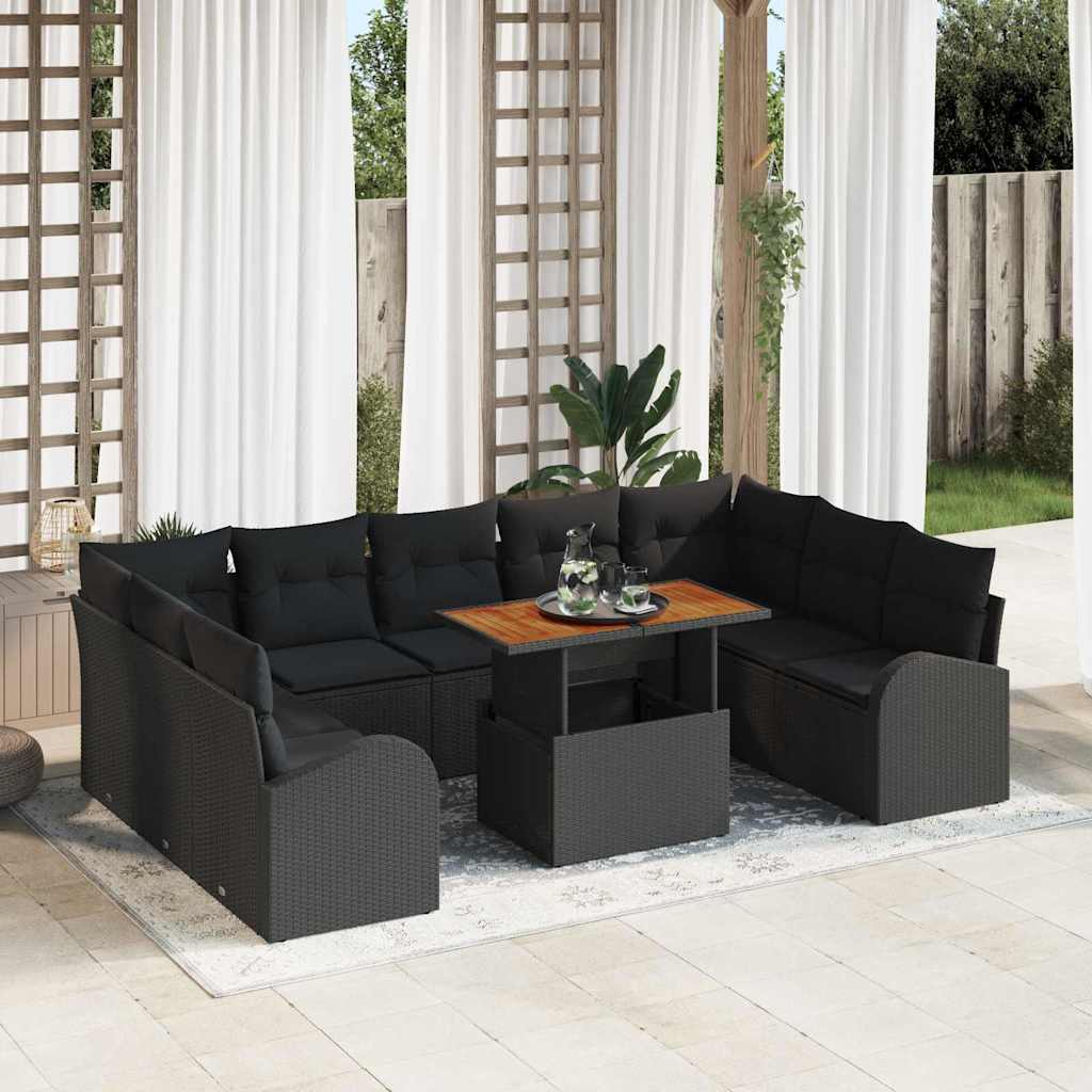 Set Divano da Giardino 10 pcs Nero Poly Rattan - homemem39