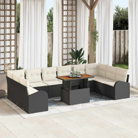Set Divano da Giardino 11 pcs Nero Poly Rattan - homemem39