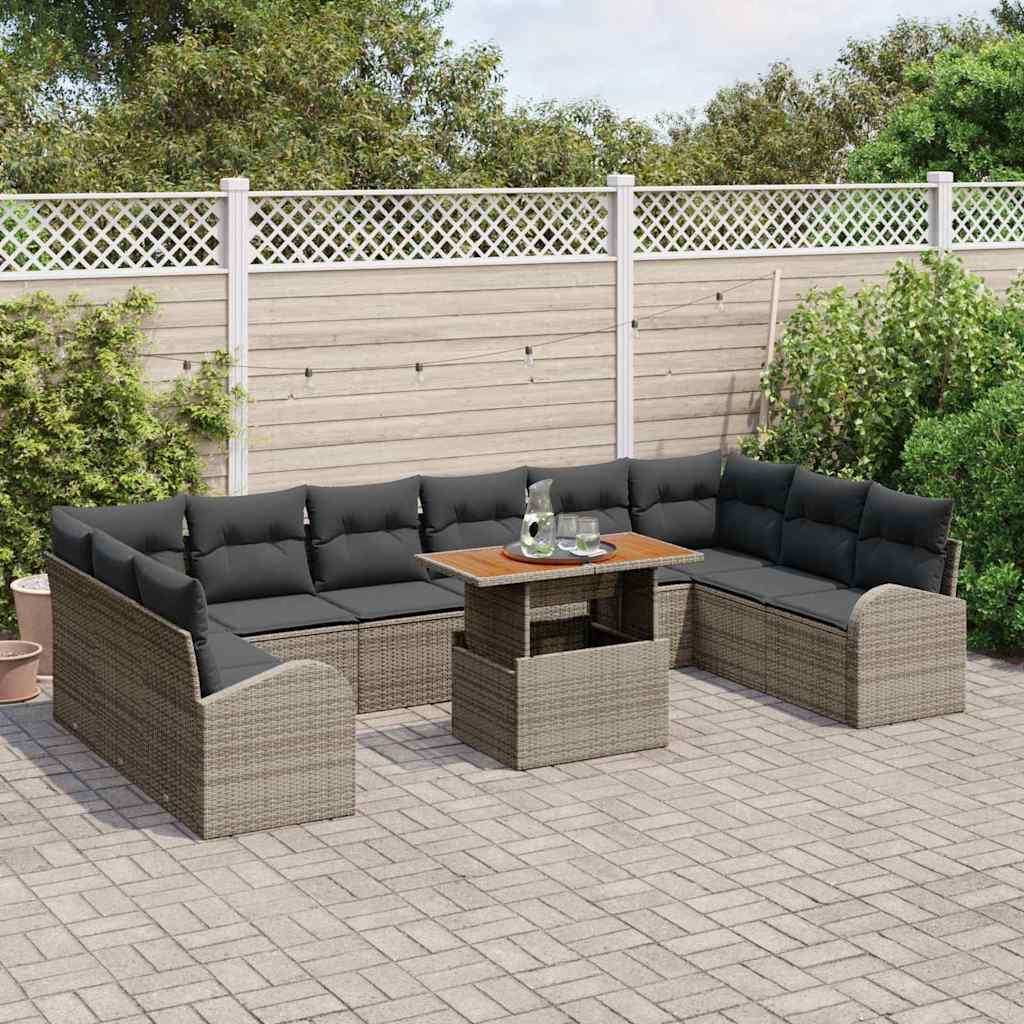 Set Divano da Giardino 11 pcs Grigio Poly Rattan - homemem39