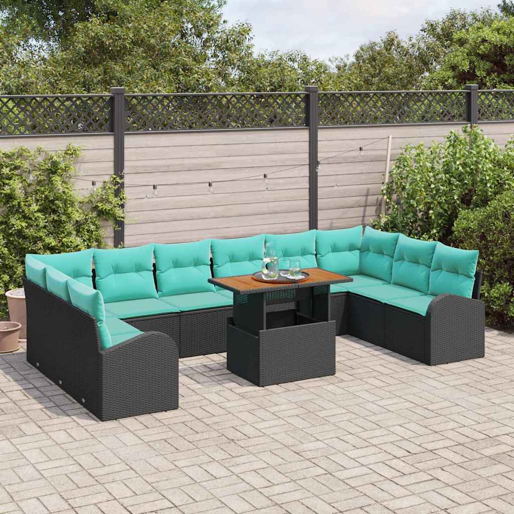 Set Divano da Giardino 11 pcs Nero Poly Rattan | homemem39