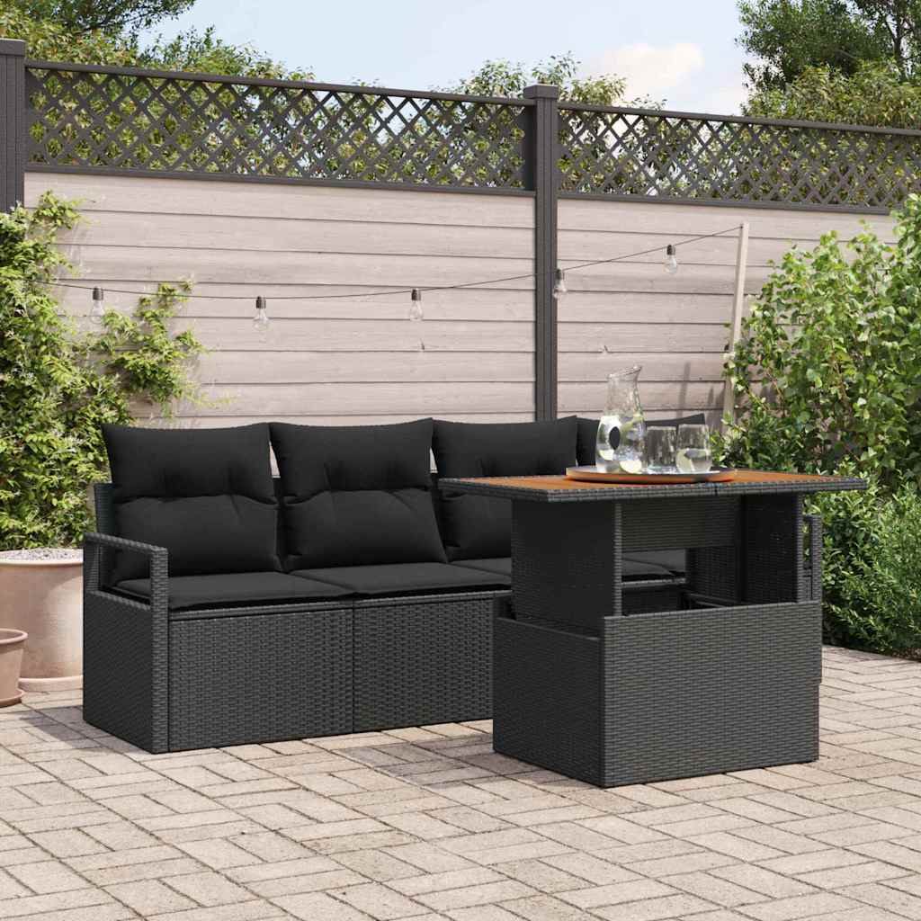 Set Divano da Giardino con archiviazione 5 pcs Nero Poly Rattan - homemem39
