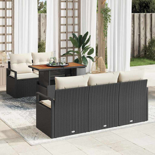 Set Divano da Giardino con archiviazione 6 pcs Nero Poly Rattan