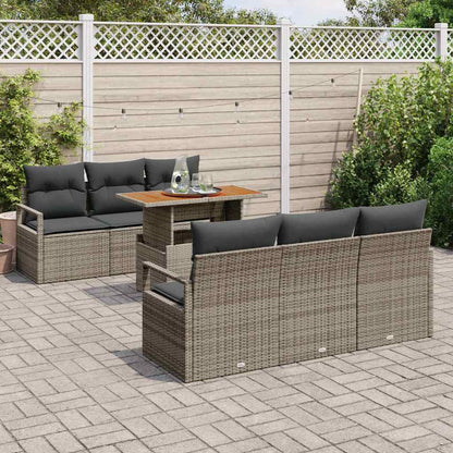 Set Divano da Giardino 7 pcs Grigio Poly Rattan | homemem39
