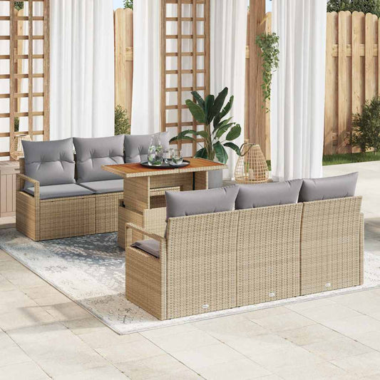 Set Divano da Giardino 7 pcs Beige Poly Rattan - homemem39