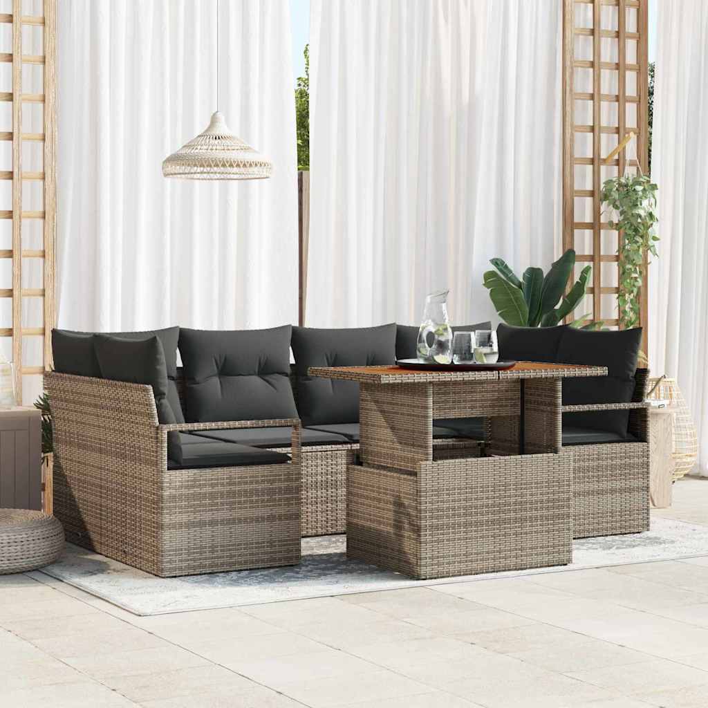 Set Divano da Giardino 7 pcs Grigio Poly Rattan - homemem39