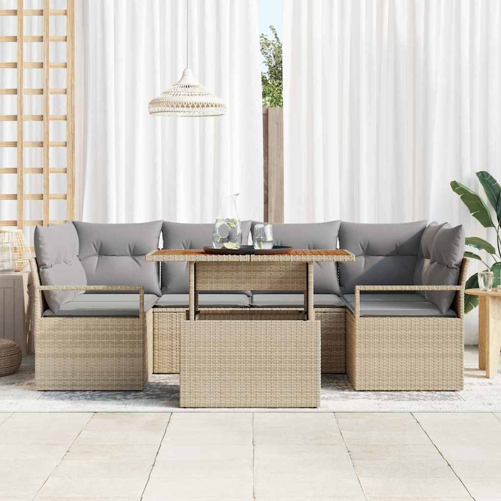 Set Divano da Giardino 7 pcs Beige Poly Rattan - homemem39