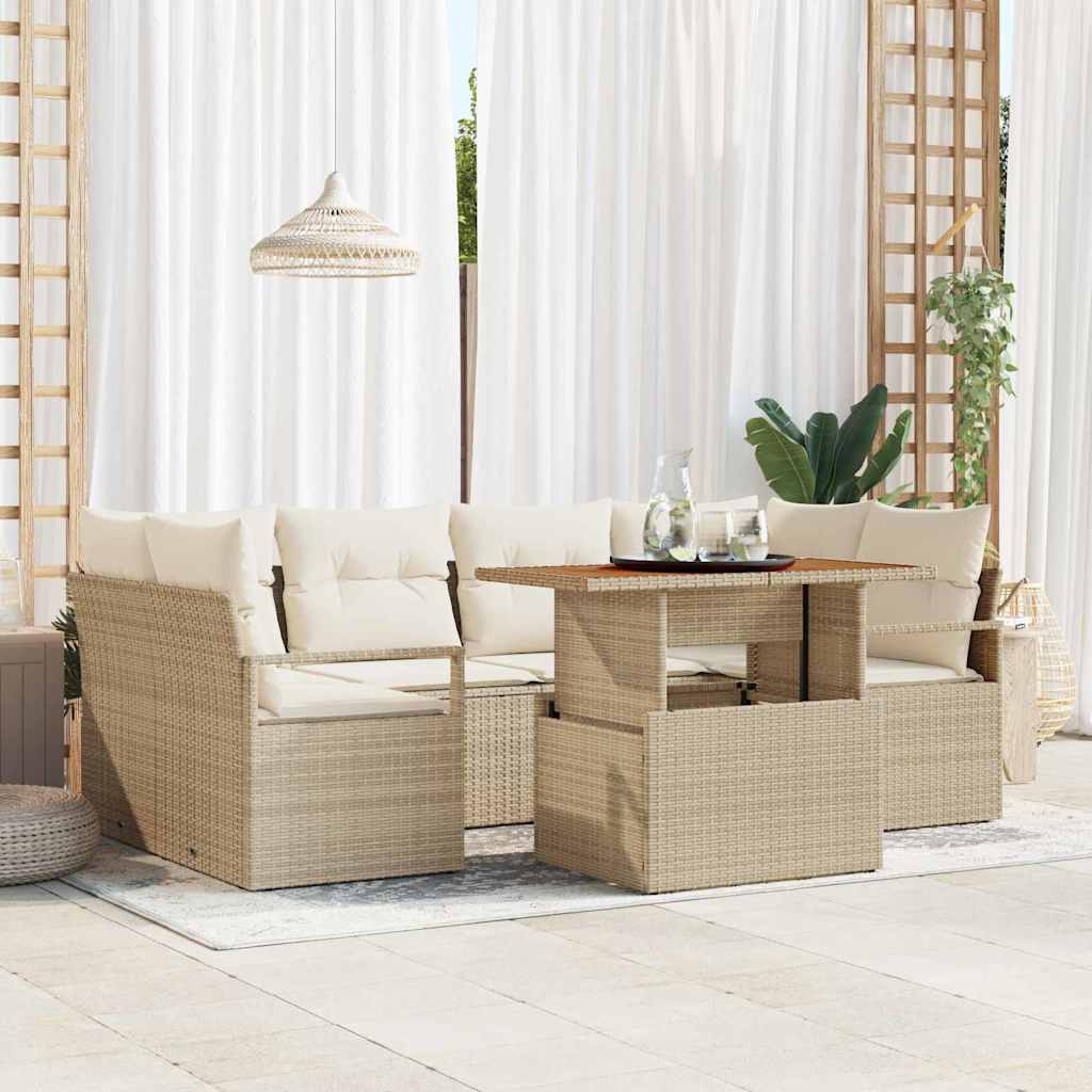 Set Divano da Giardino 7 pcs Beige Poly Rattan | homemem39