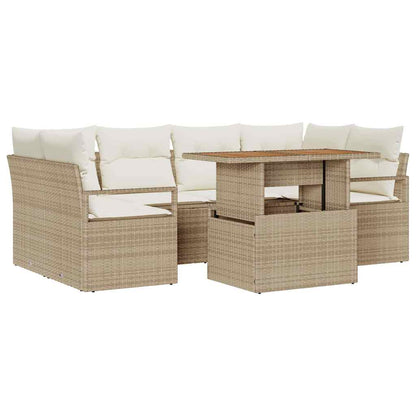 Set Divano da Giardino 7 pcs Beige Poly Rattan | homemem39