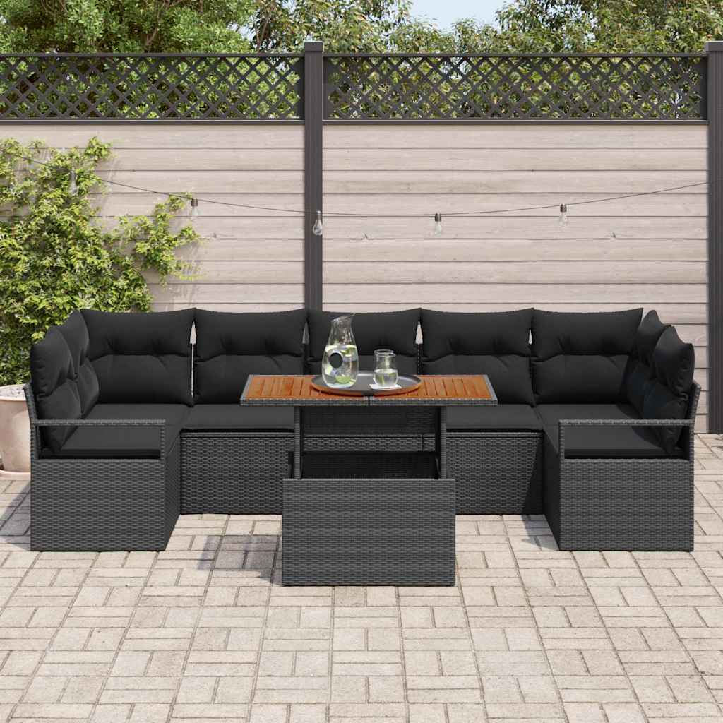 Set Divano da Giardino con archiviazione 8 pcs Nero Poly Rattan - homemem39