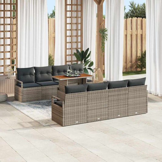 Set Divano da Giardino 9 pcs Grigio Poly Rattan - homemem39