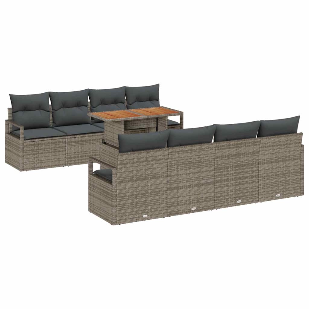 Set Divano da Giardino 9 pcs Grigio Poly Rattan - homemem39