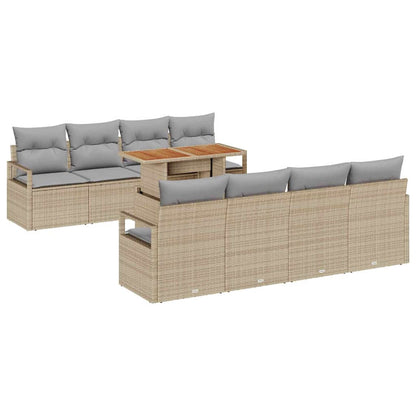 Set Divano da Giardino 9 pcs Beige Poly Rattan - homemem39