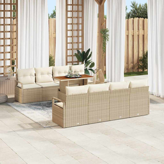 Set Divano da Giardino 9 pcs Beige Poly Rattan - homemem39