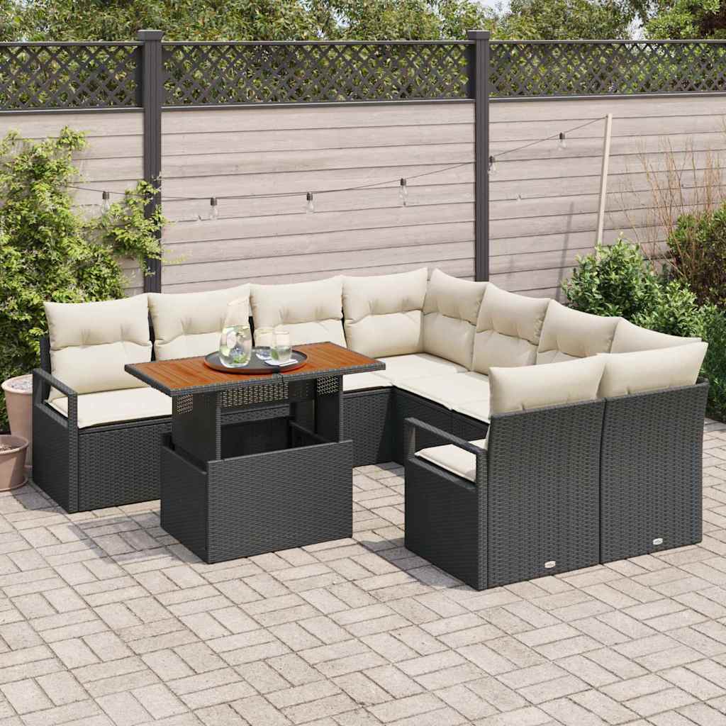 Set Divano da Giardino con archiviazione 9 pcs Nero Poly Rattan - homemem39