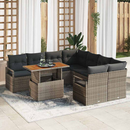 Set Divano da Giardino 9 pcs Grigio Poly Rattan - homemem39