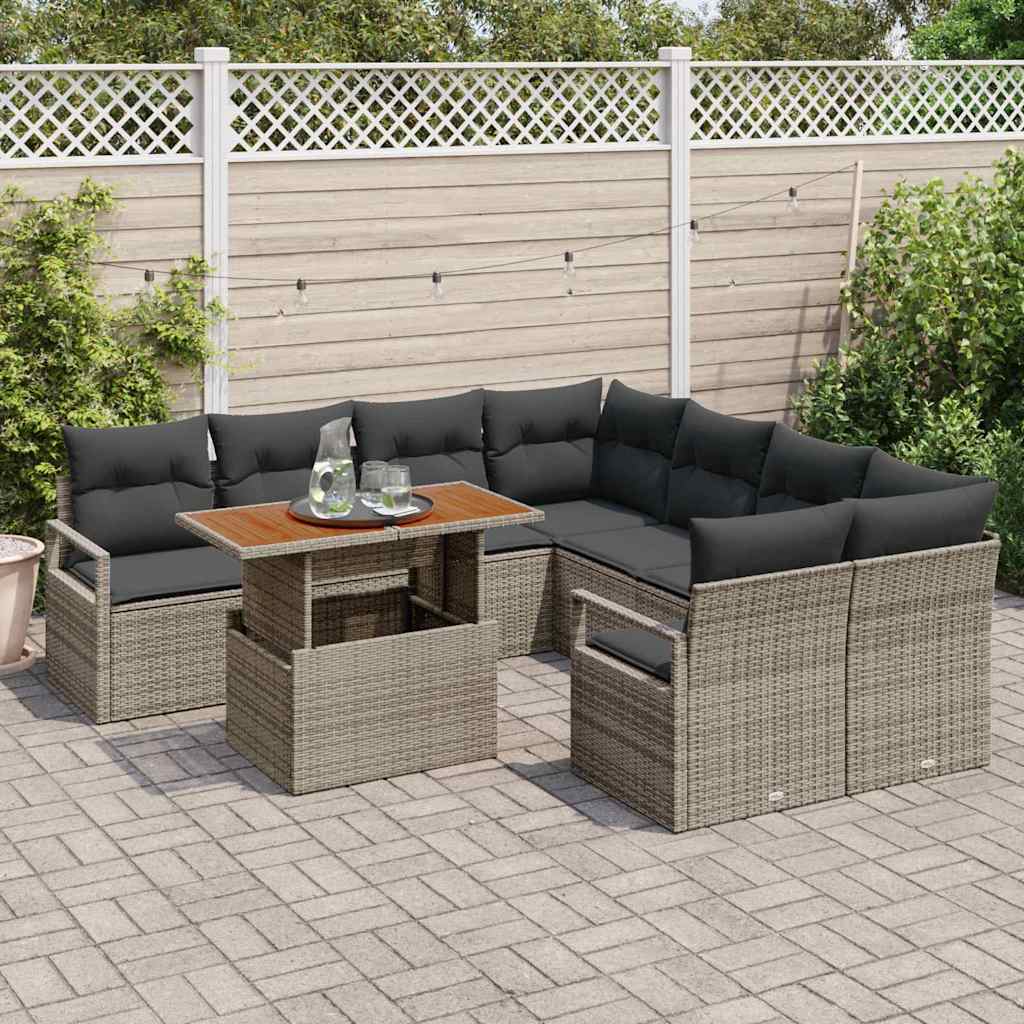 Set Divano da Giardino 9 pcs Grigio Poly Rattan - homemem39