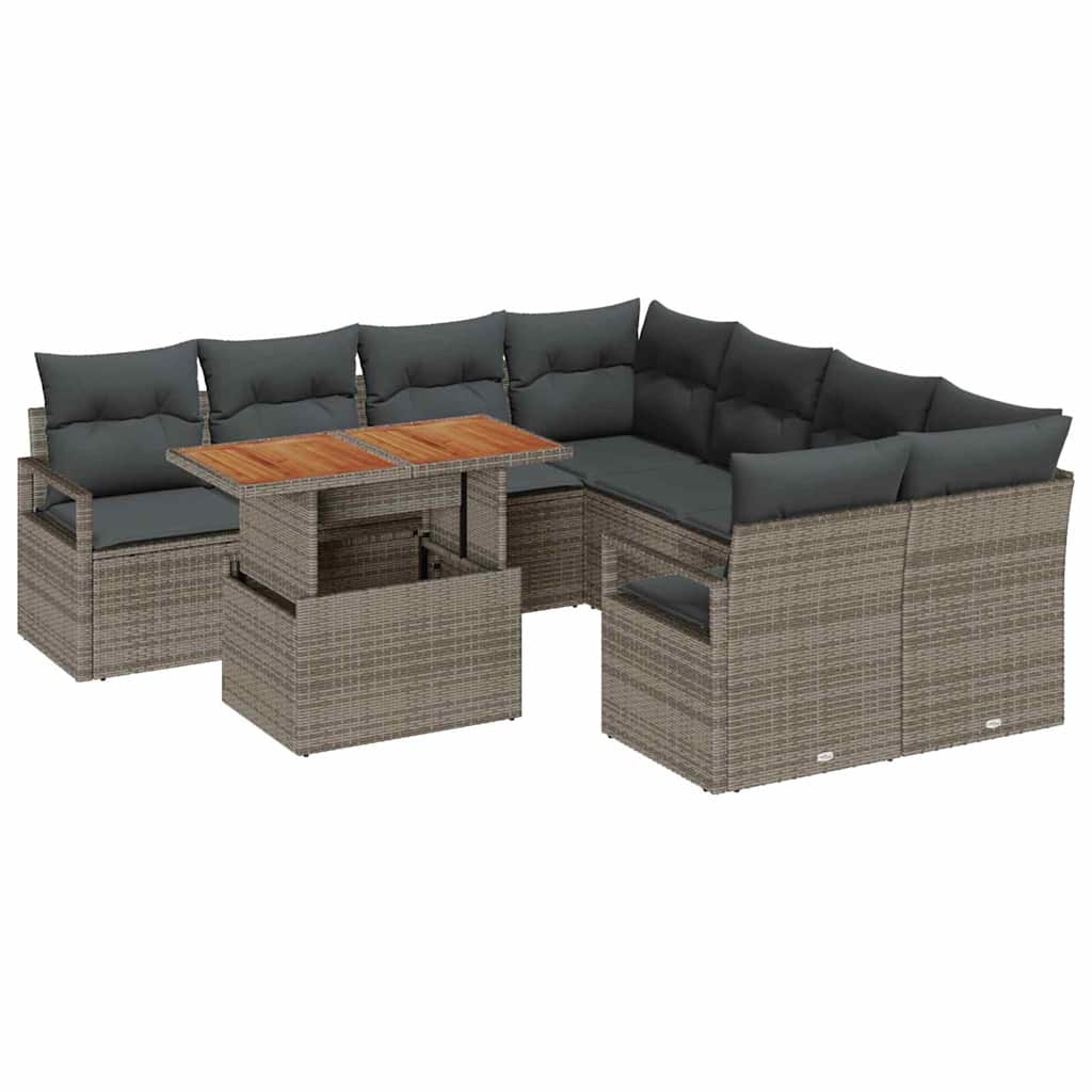 Set Divano da Giardino 9 pcs Grigio Poly Rattan - homemem39