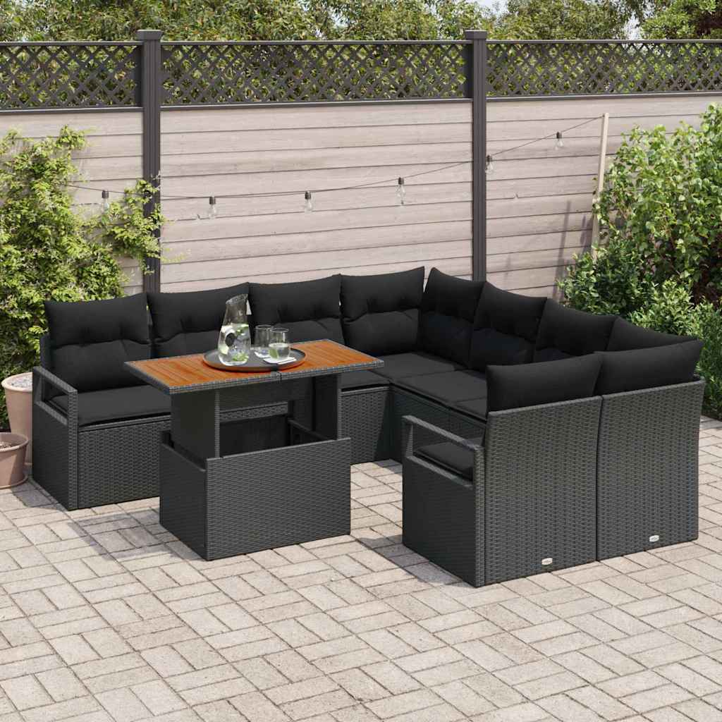 Set Divano da Giardino con archiviazione 9 pcs Nero Poly Rattan | homemem39
