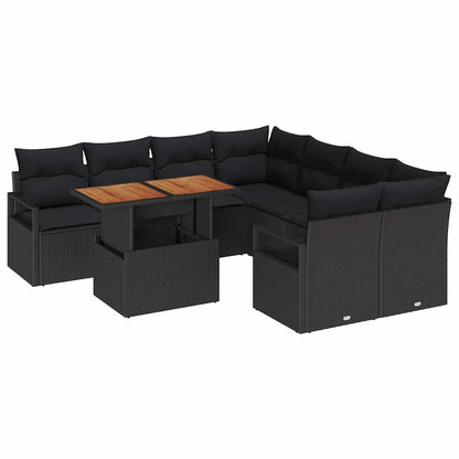 Set Divano da Giardino con archiviazione 9 pcs Nero Poly Rattan | homemem39