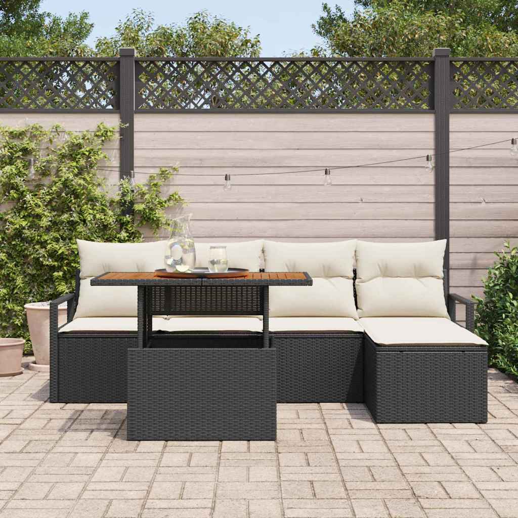 Set Divano da Giardino con archiviazione 6 pcs Nero Poly Rattan