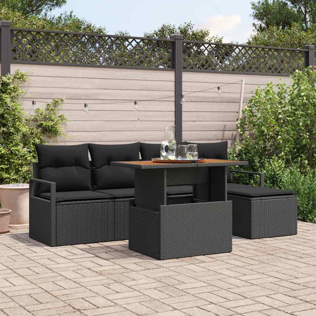 Set Divano da Giardino con archiviazione 6 pcs Nero Poly Rattan - homemem39