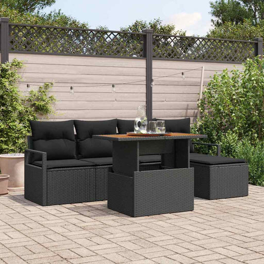 Set Divano da Giardino con archiviazione 6 pcs Nero Poly Rattan - homemem39
