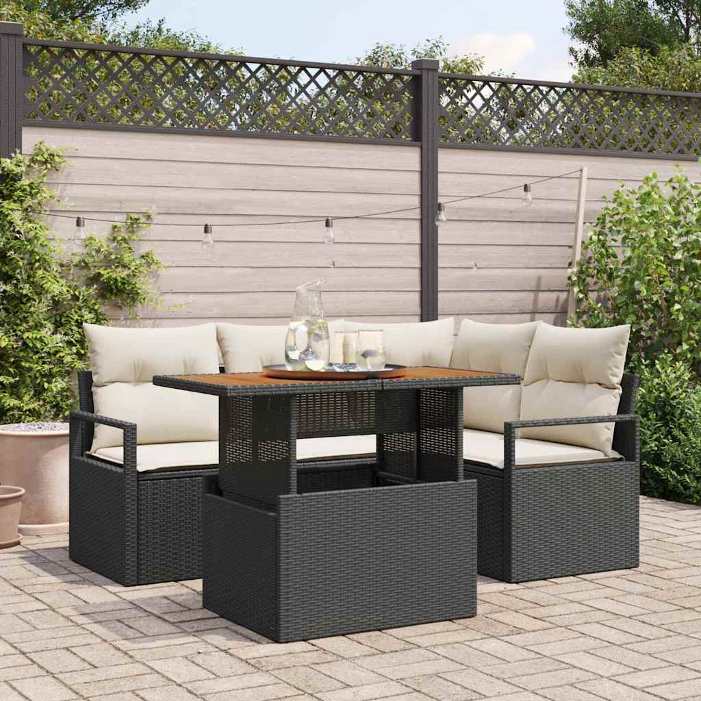 Set Divano da Giardino con archiviazione 5 pcs Nero Poly Rattan - homemem39